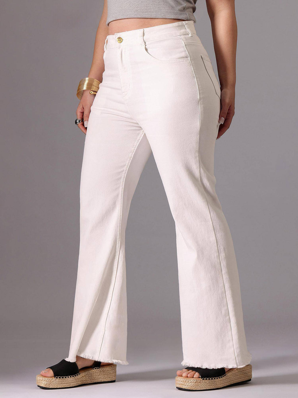 White Denim Wide Leg A+ Curve Collection Plus Size Solid Jeans | WL90 - view 2