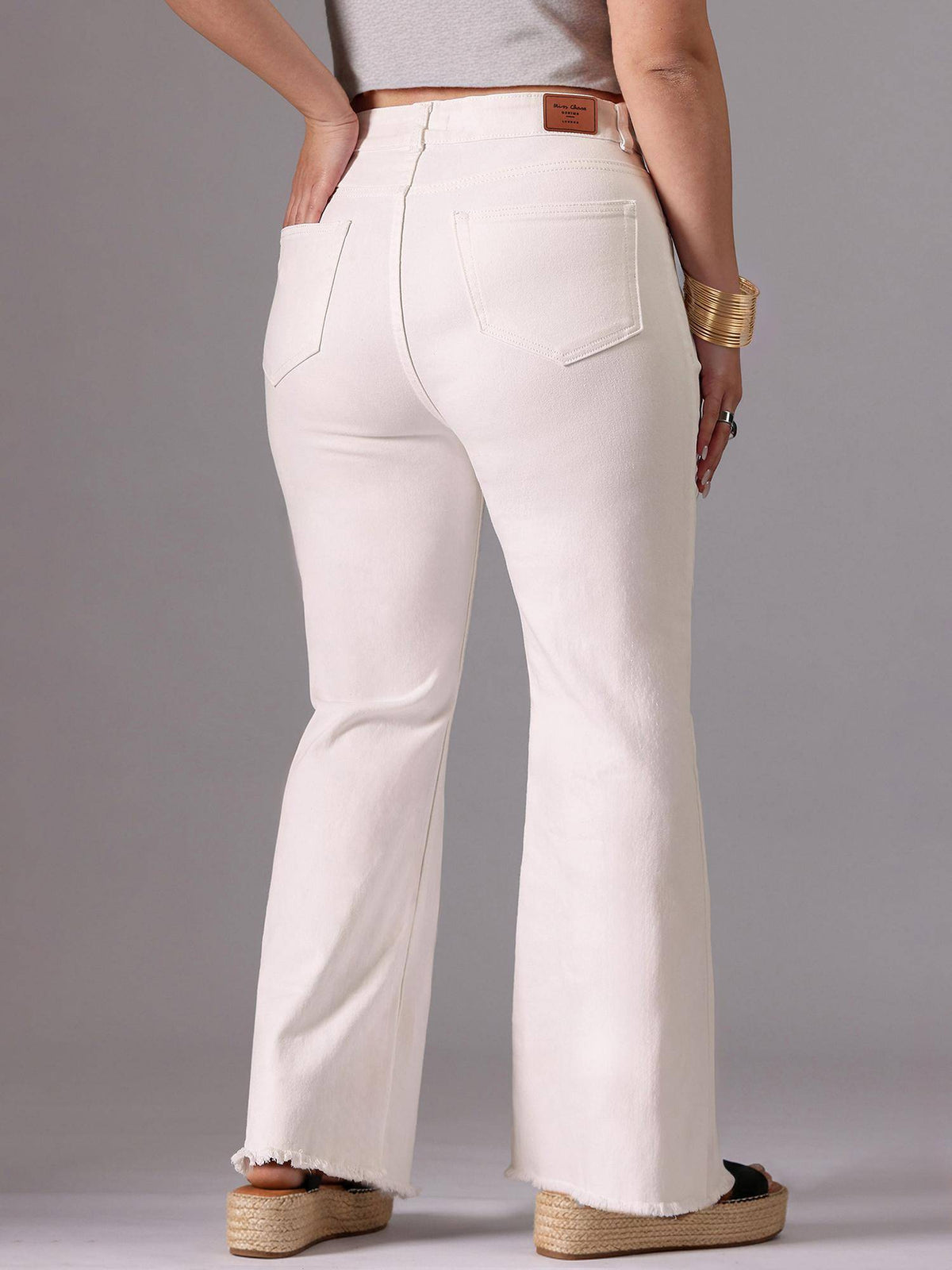 White Denim Wide Leg A+ Curve Collection Plus Size Solid Jeans | WL90 - view 3