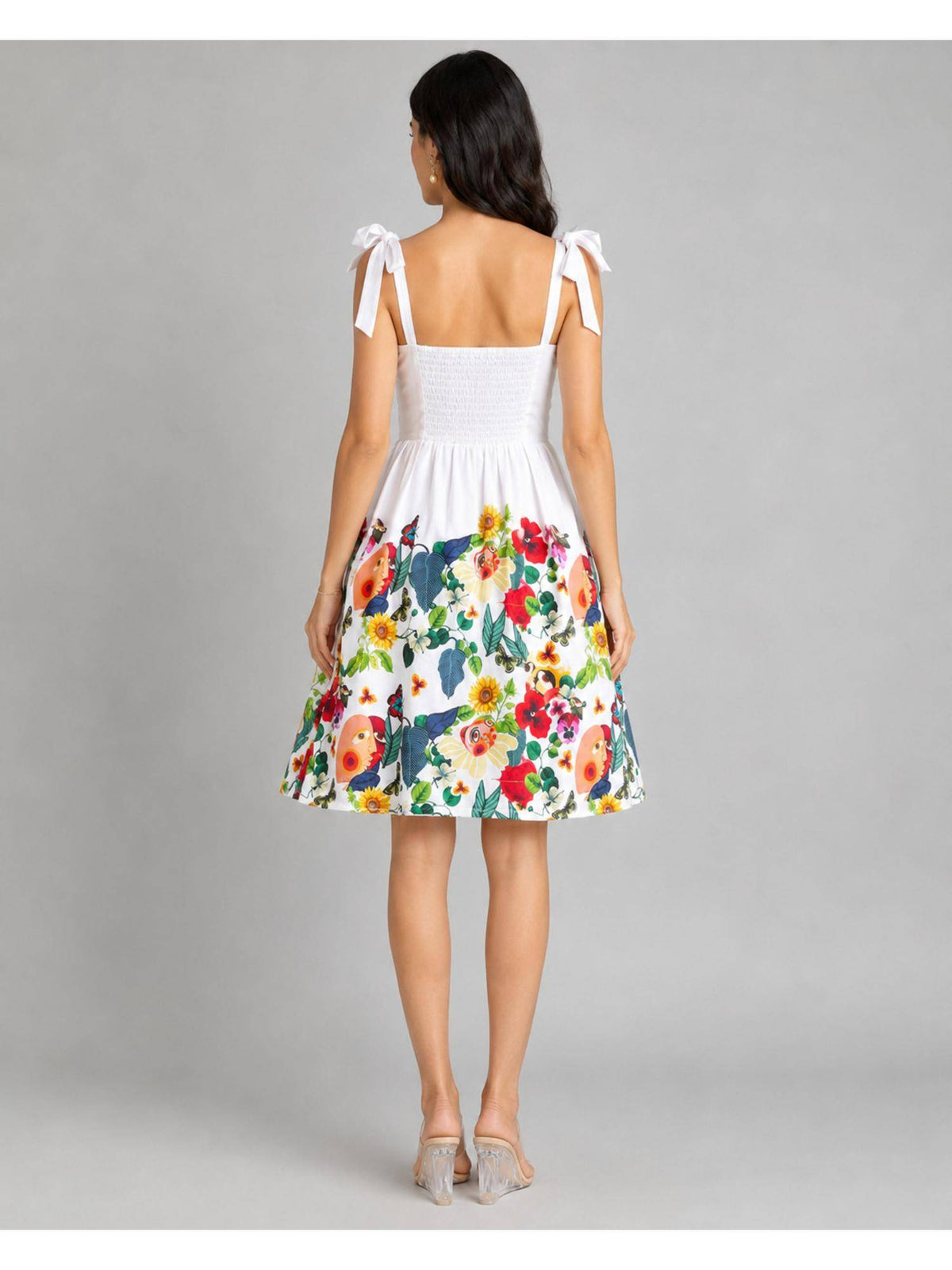 White Floral Print Fit & Flare Dress | D56 - view 2