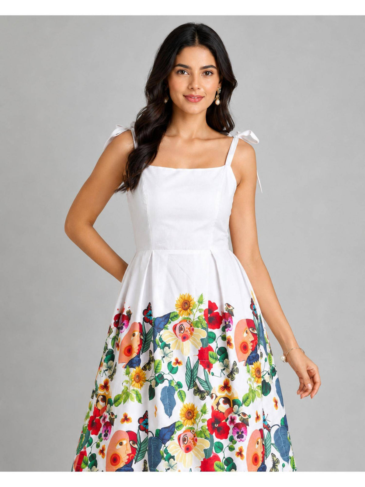 White Floral Print Fit & Flare Dress | D56 - view 3