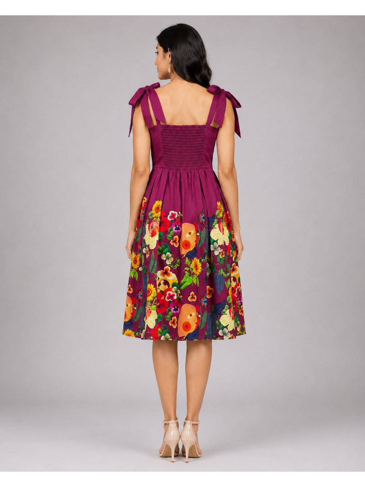Magenta Floral Print Fit & Flare Dress | D56 - view 2