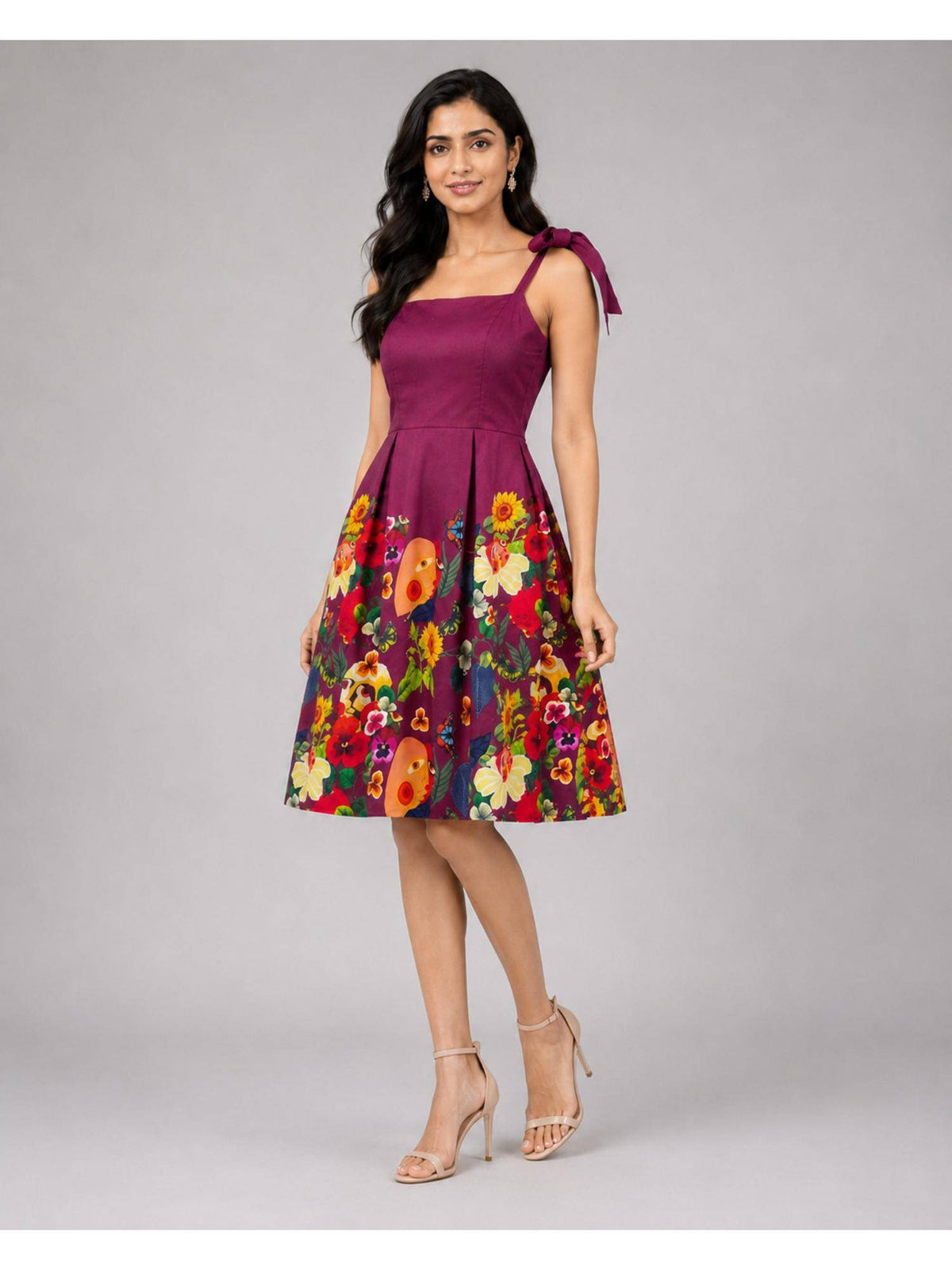 Magenta Floral Print Fit & Flare Dress | D56 - view 4