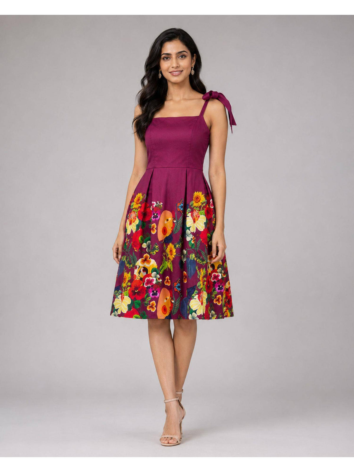 Magenta Floral Print Fit & Flare Dress | D56 - view 5