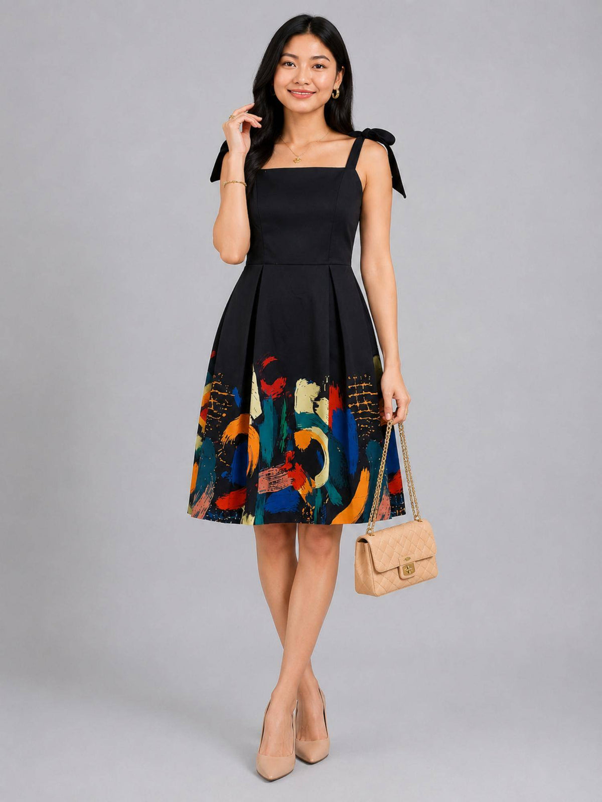 White Floral Print Fit & Flare Dress | D56 - view 10