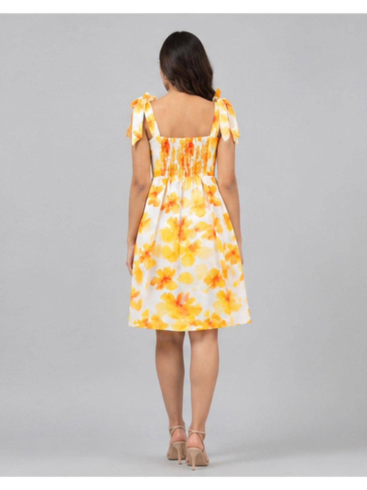 Yellow Floral Tie-Strap Fit & Flare Dress | D56 - view 2