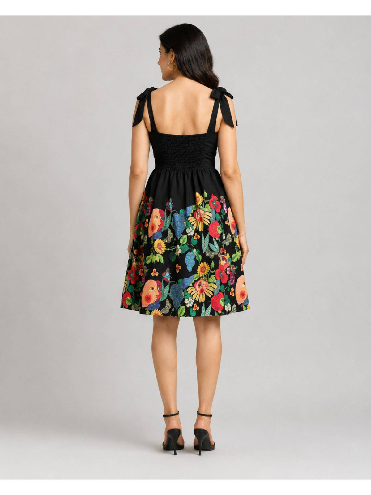 Black Floral Print Fit & Flare Dress | D56 - view 2