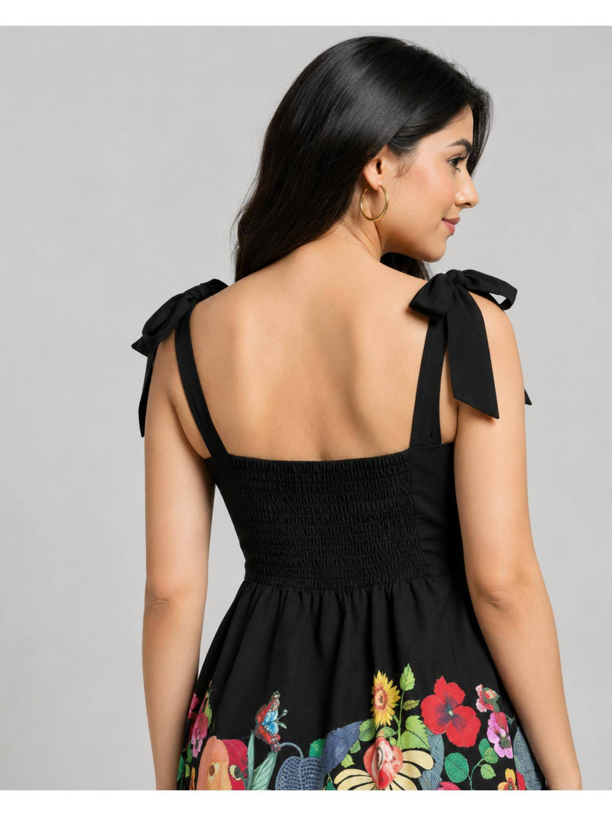 Black Floral Print Fit & Flare Dress | D56 - view 4