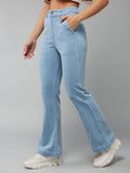 Womens Light Blue Bootcut High Rise Stretchable Denim Jeans | BT10 - view 1