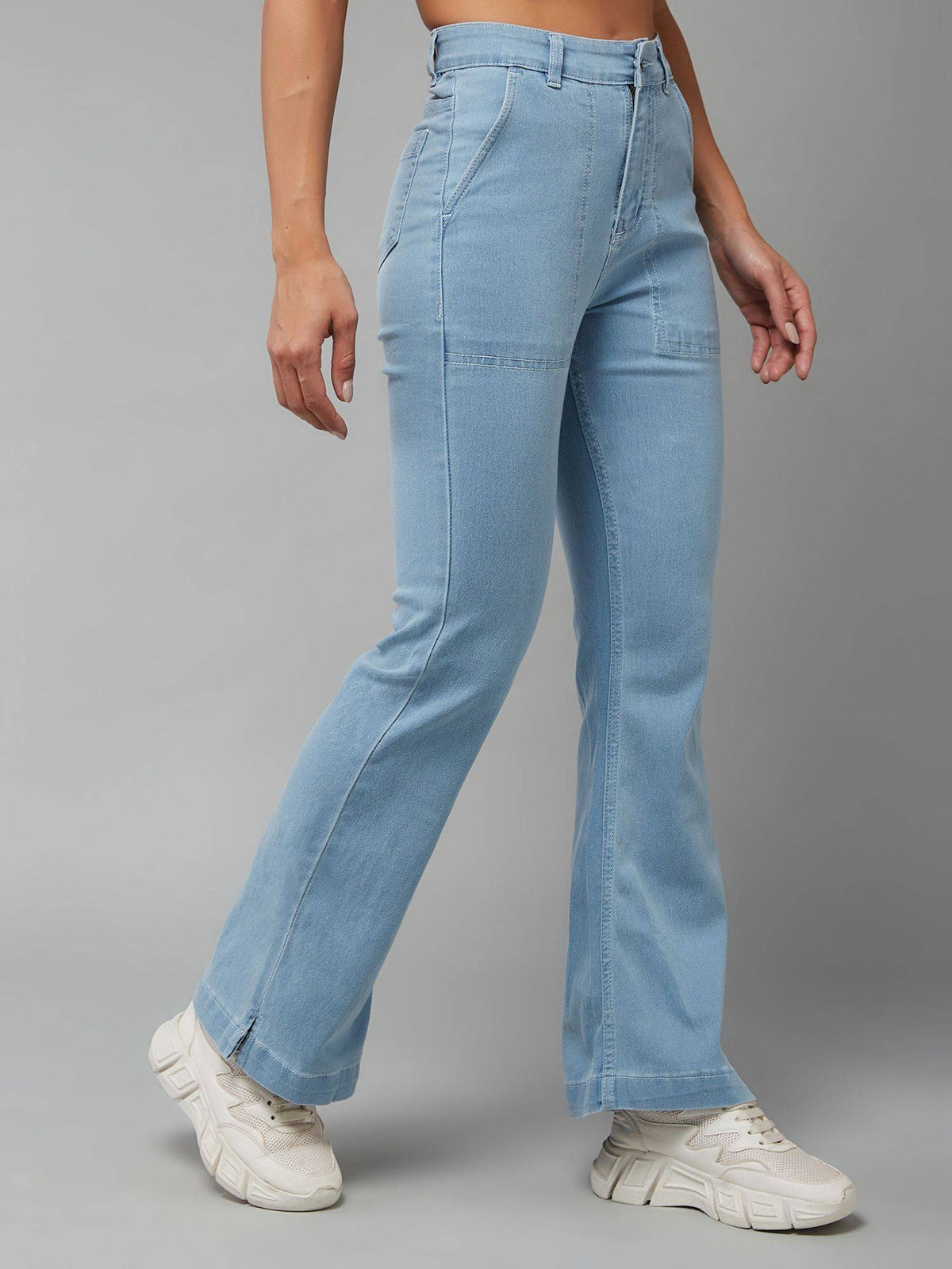 Womens Light Blue Bootcut High Rise Stretchable Denim Jeans | BT10 - view 3