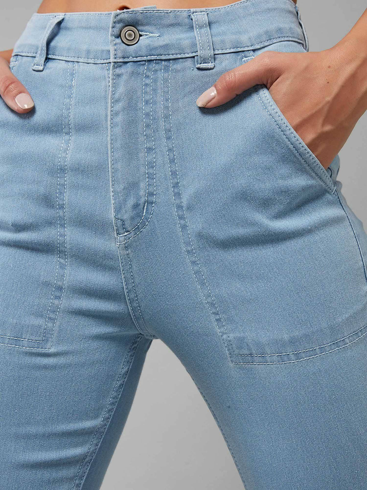 Womens Light Blue Bootcut High Rise Stretchable Denim Jeans | BT10 - view 4