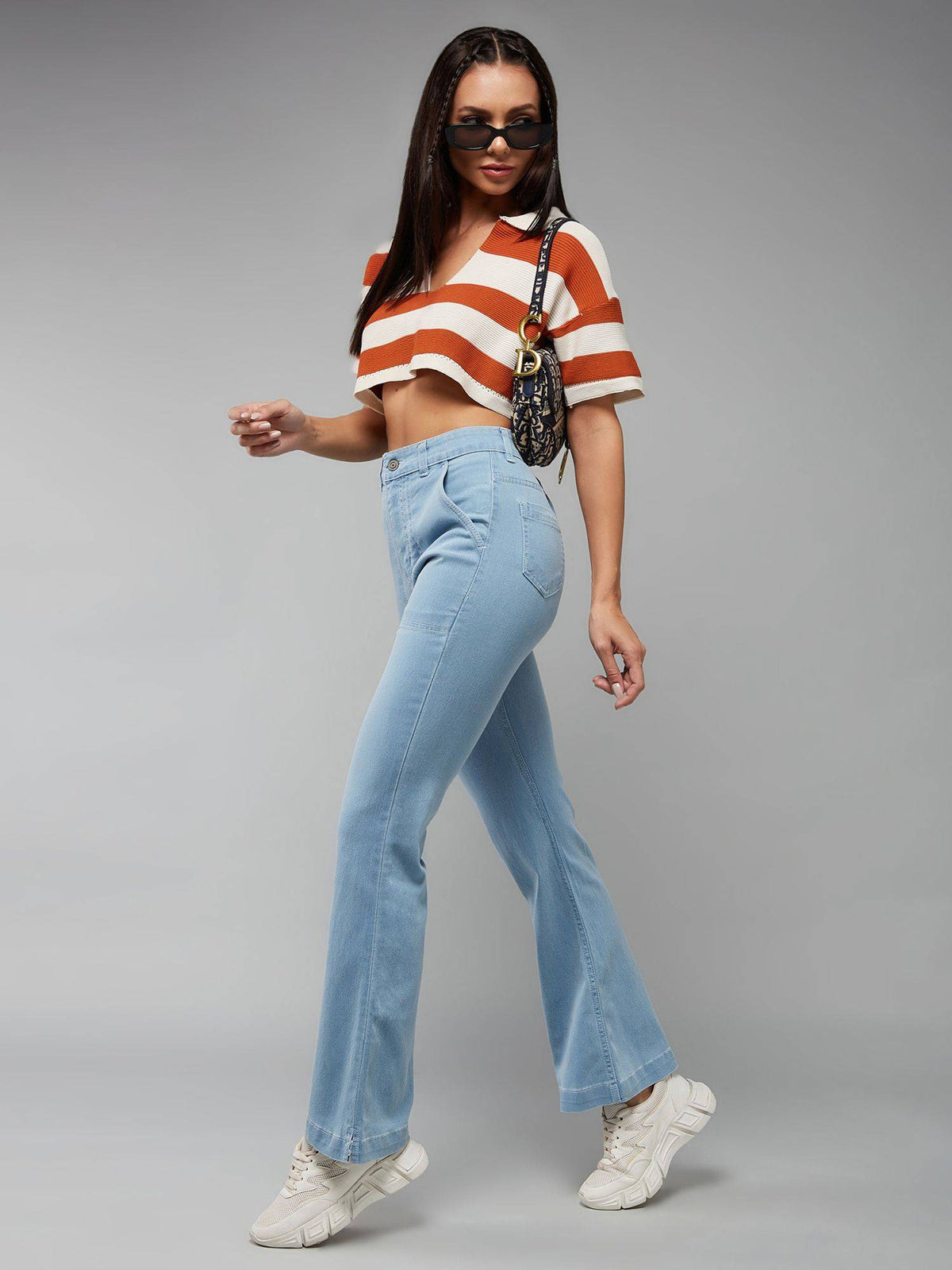 Womens Light Blue Bootcut High Rise Stretchable Denim Jeans | BT10 - view 5