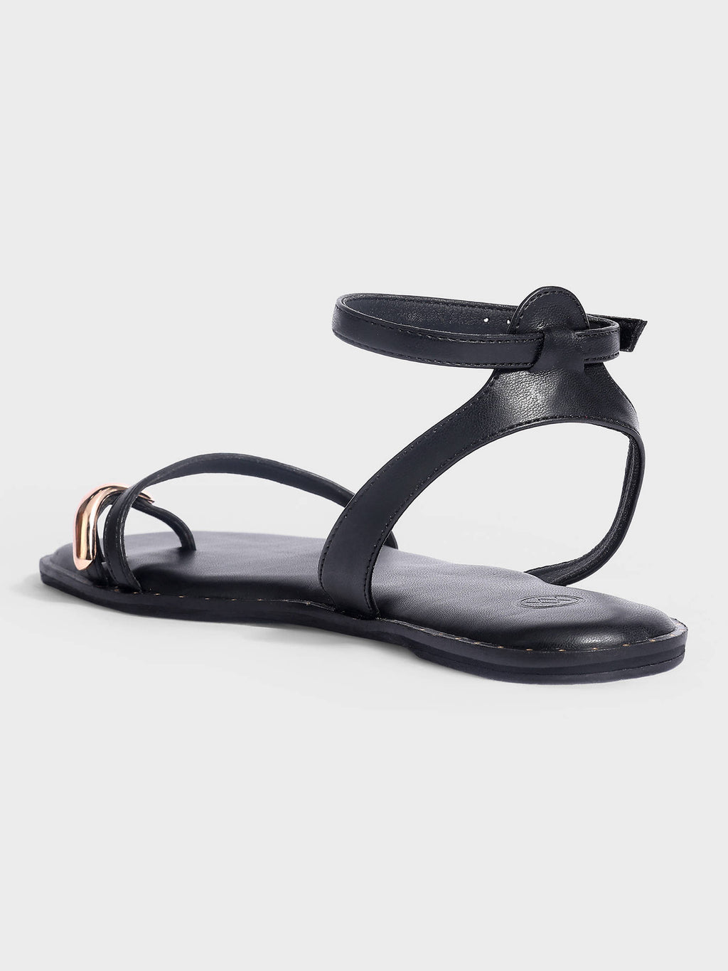 Black Metal One Toe Strappy Flat Sandals For Women | SD89 - view 3