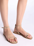 Taupe Metal One Toe Strappy Flat Sandals For Women | F61 - view 1