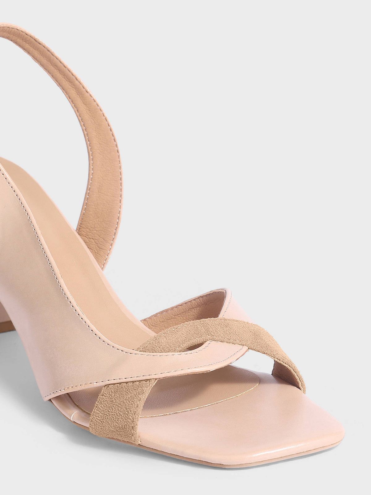 Beige Square Toe Slingback Heels Sandals for Women | H78 - view 5