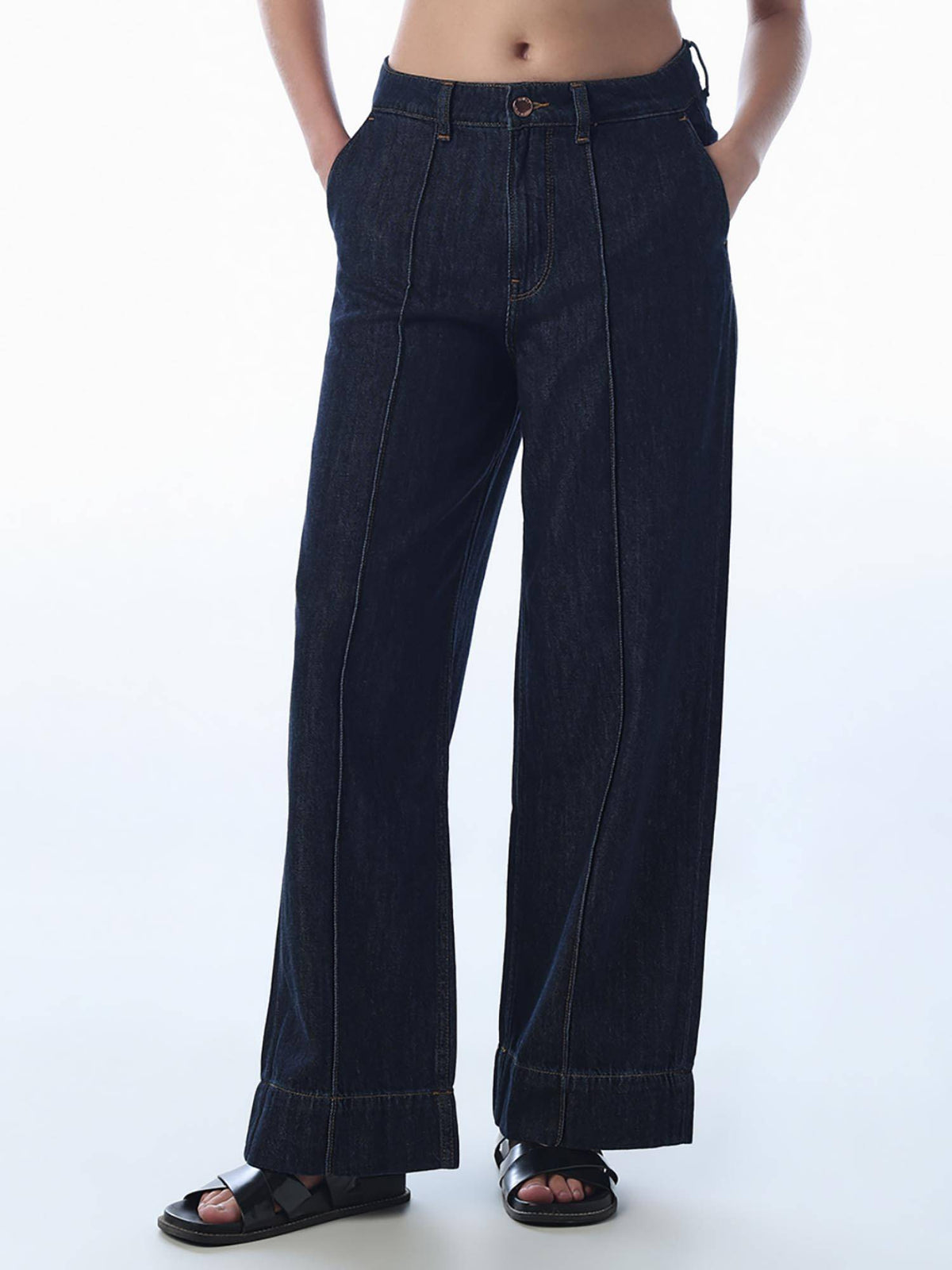Women Solid Baggy Wide Leg Blue Jeans | BG78 - view 1