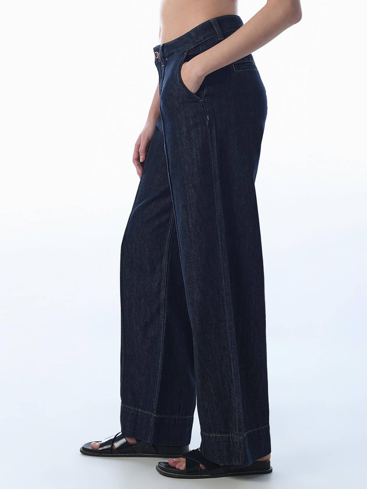 Women Solid Baggy Wide Leg Blue Jeans | BG78 - view 3
