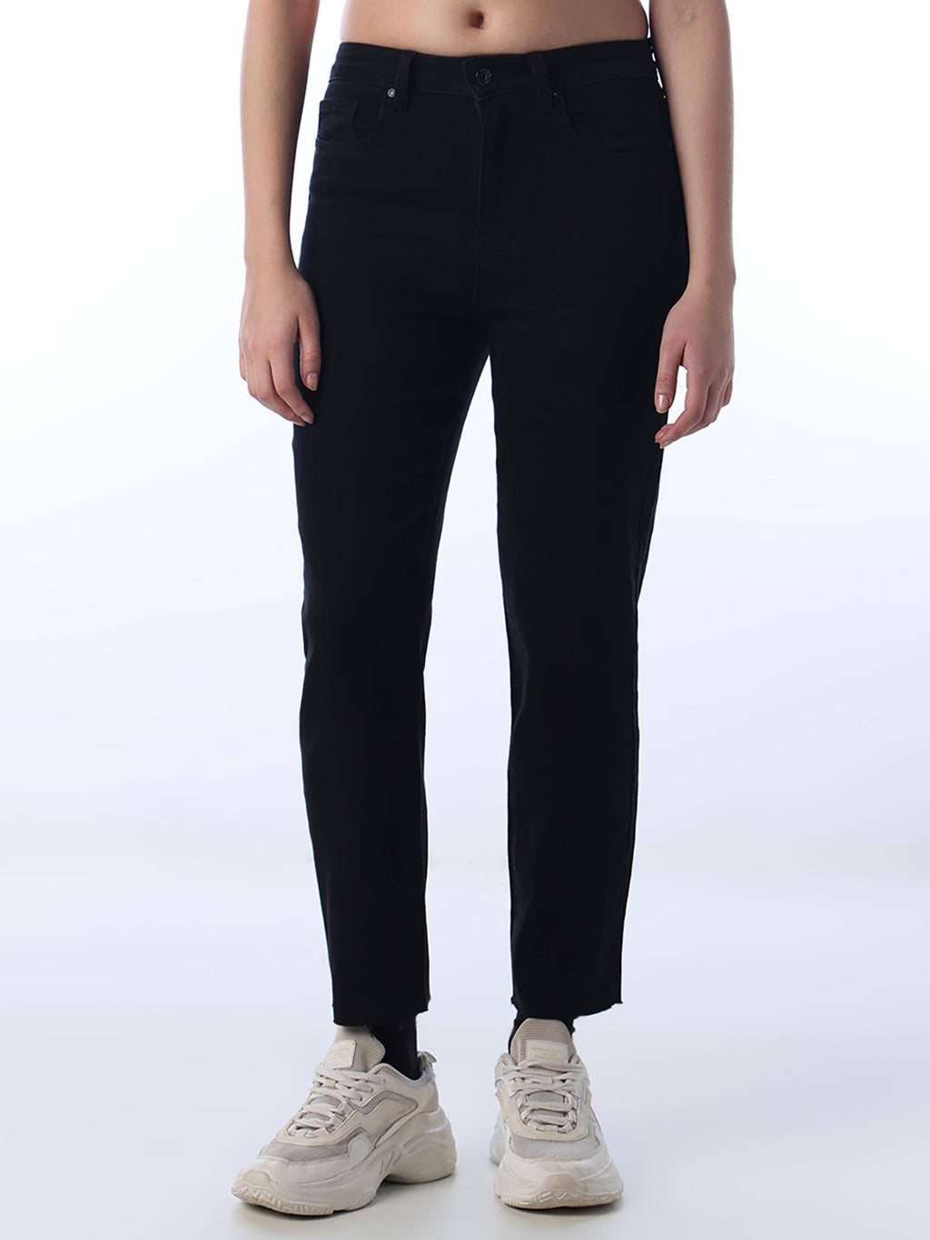 Women Solid Straight Fit Black Jeans | BG78 - view 1