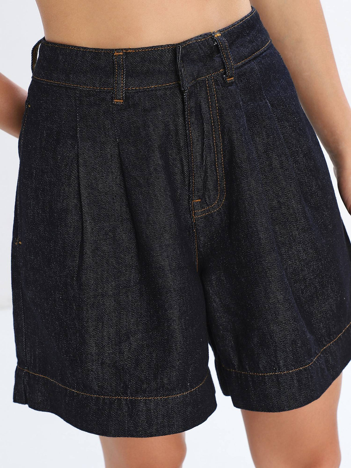 Women Solid Regular Fit High Rise Navy Blue Shorts | O24 - view 4