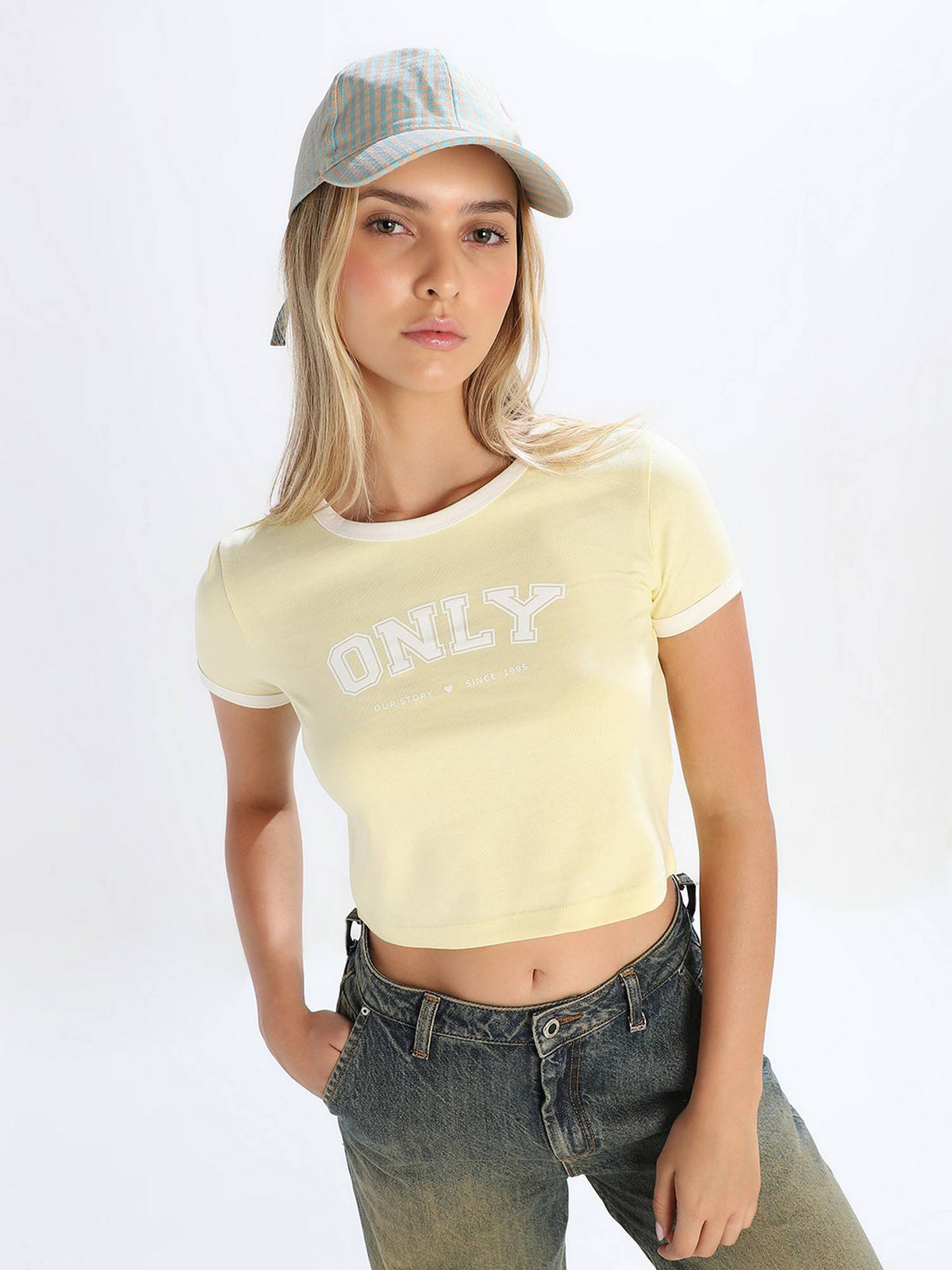 Women Typographic Regular Fit Yellow Crop T-Shirt | TS56 - view 1