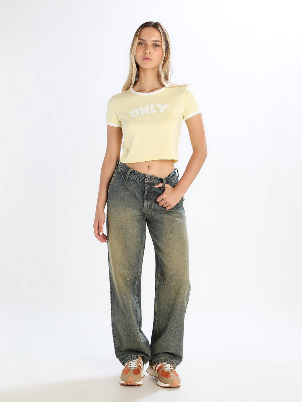 Women Typographic Regular Fit Yellow Crop T-Shirt | TS56 - view 2