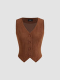 Corduroy V-neck Solid Button Blazer Vest | JC78 - view 1