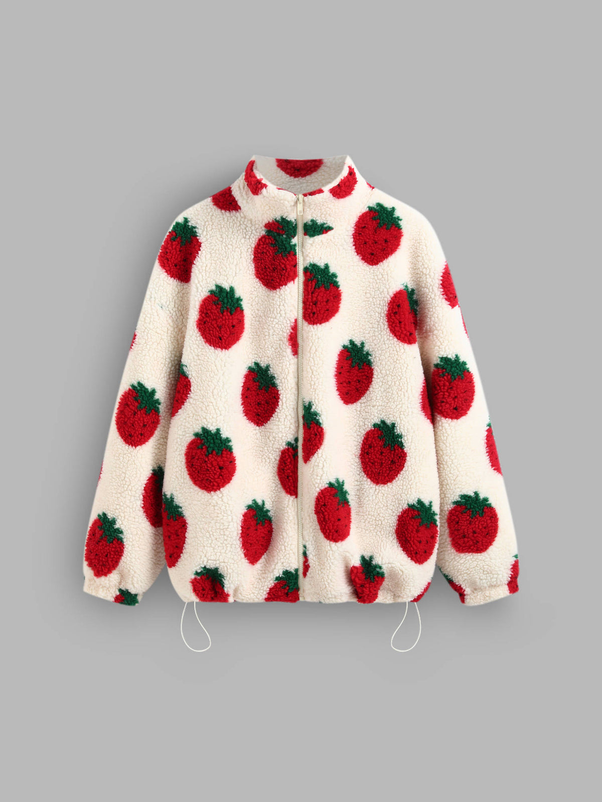 Fleece High Neck Strawberry Pocket Drawstring Oversized Jacket | JC78 - view 1