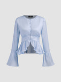 Round Neckline Ruffle Hem Blouse | S67 - view 12