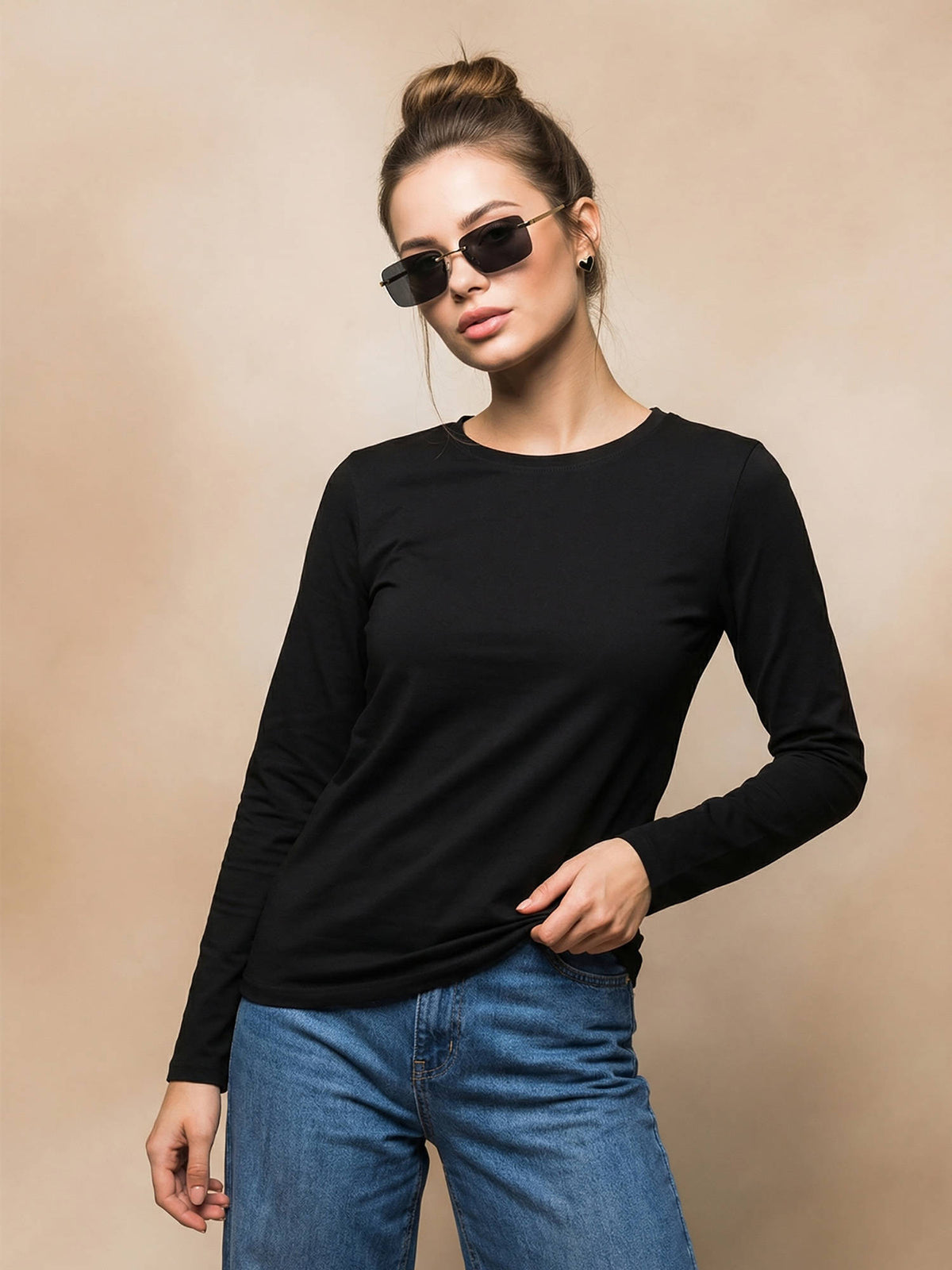Women's Navy Blue Plain Full Sleeve T-Shirt | TS56 - view 43