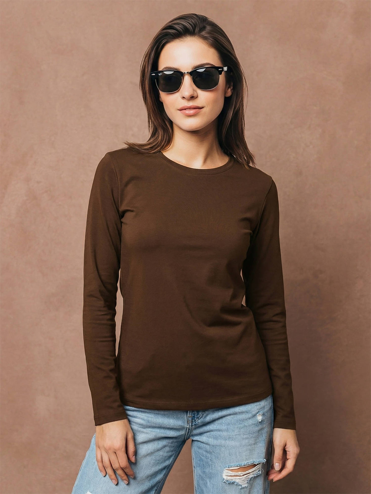 Women's Navy Blue Plain Full Sleeve T-Shirt | TS56 - view 49