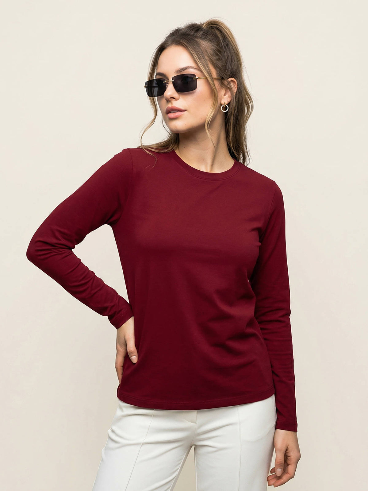 Women's Navy Blue Plain Full Sleeve T-Shirt | TS56 - view 25