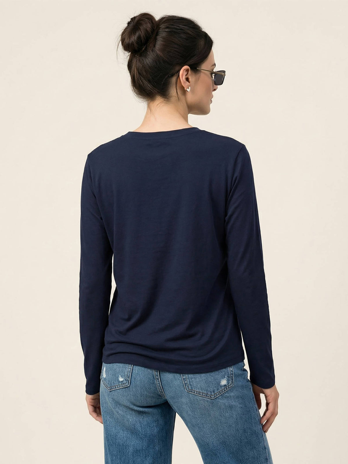 Women's Navy Blue Plain Full Sleeve T-Shirt | TS56 - view 2