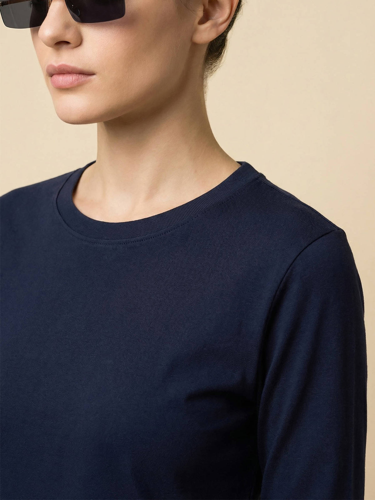 Women's Navy Blue Plain Full Sleeve T-Shirt | TS56 - view 5