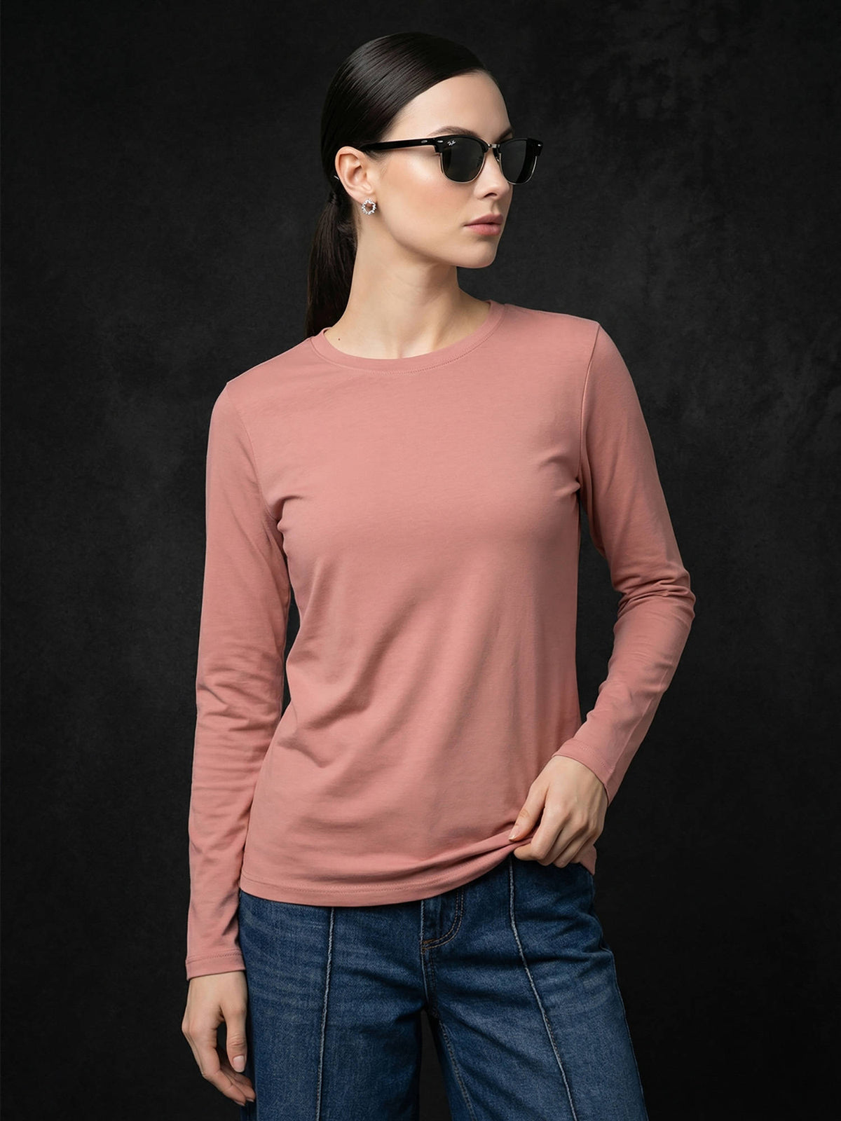Women's Navy Blue Plain Full Sleeve T-Shirt | TS56 - view 19