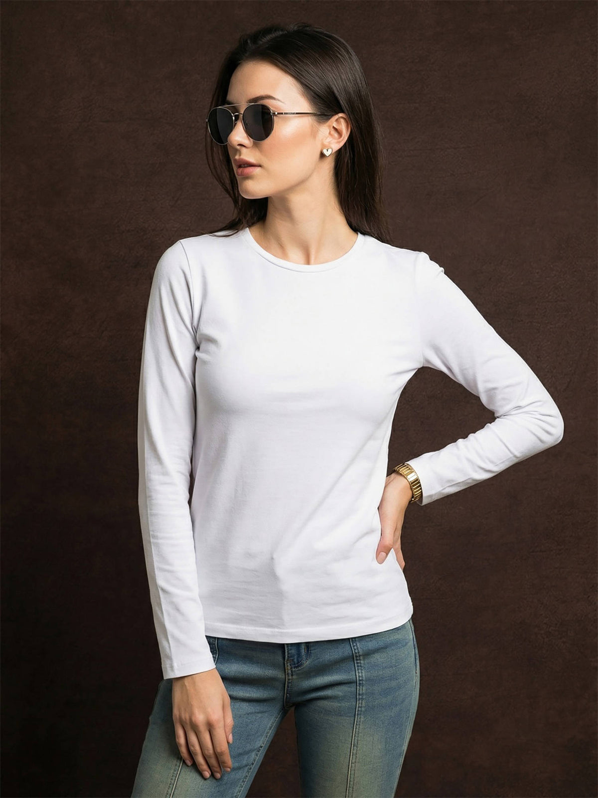 Women's Navy Blue Plain Full Sleeve T-Shirt | TS56 - view 37