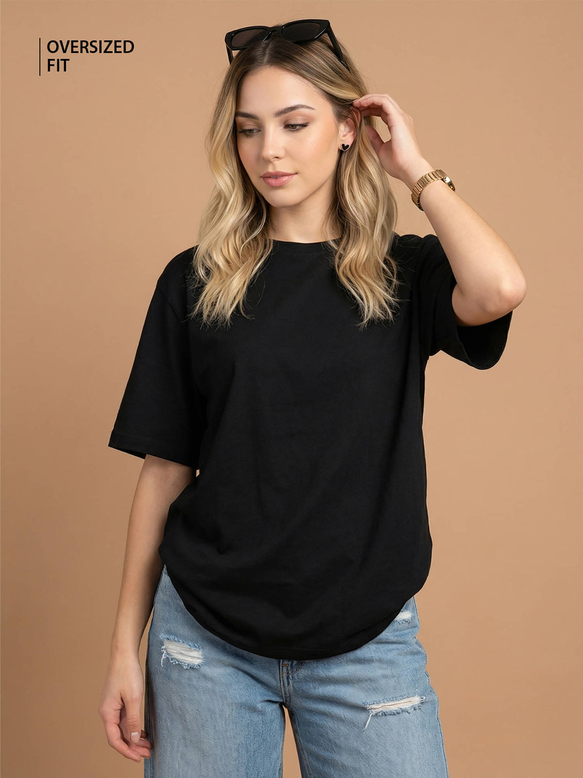 Women's Black Plain Oversized T-Shirt | TS56 - view 1