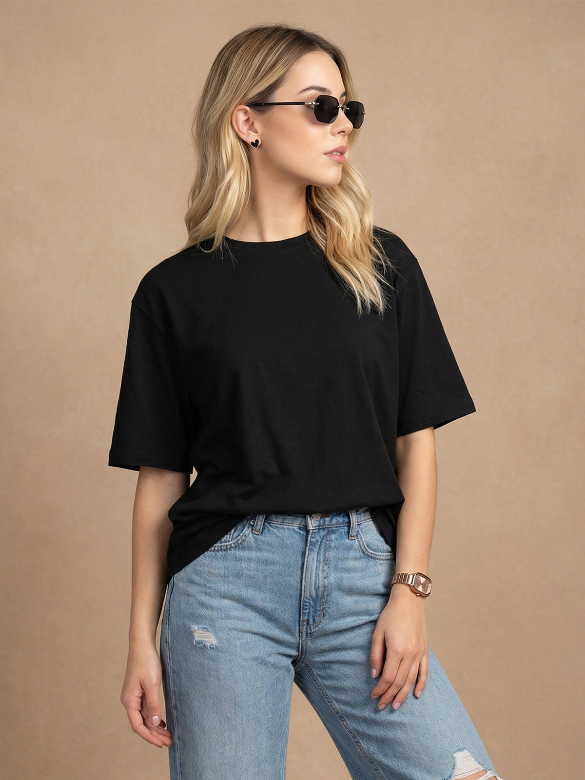 Women's Black Plain Oversized T-Shirt | TS56 - view 3