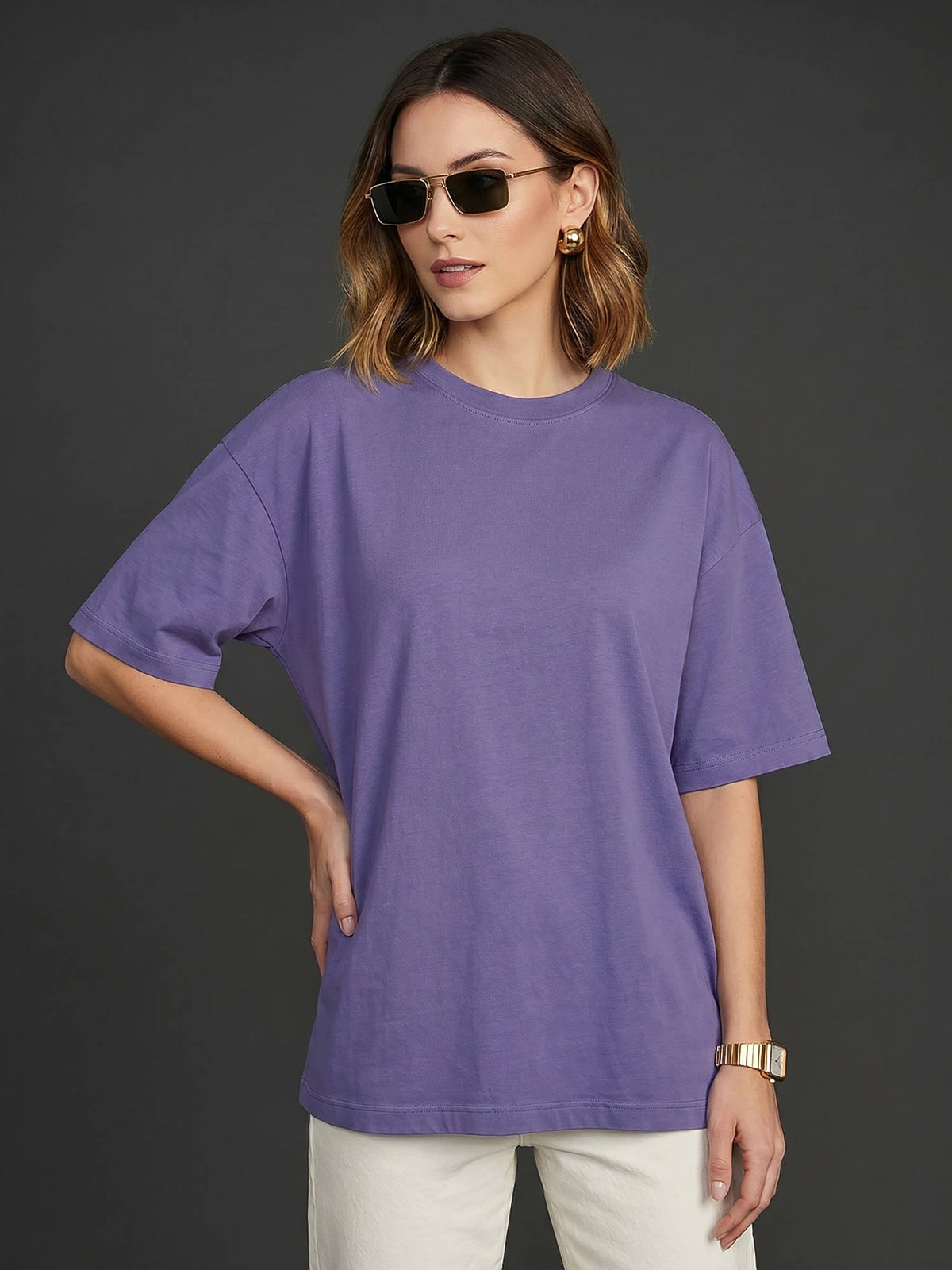 Women's Black Plain Oversized T-Shirt | TS56 - view 6