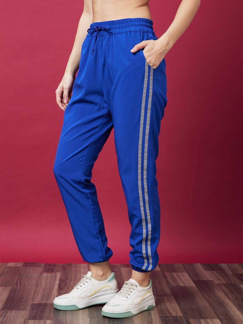 Women Blue Solid High-Rise Casual Joggers | WJ89 - view 3