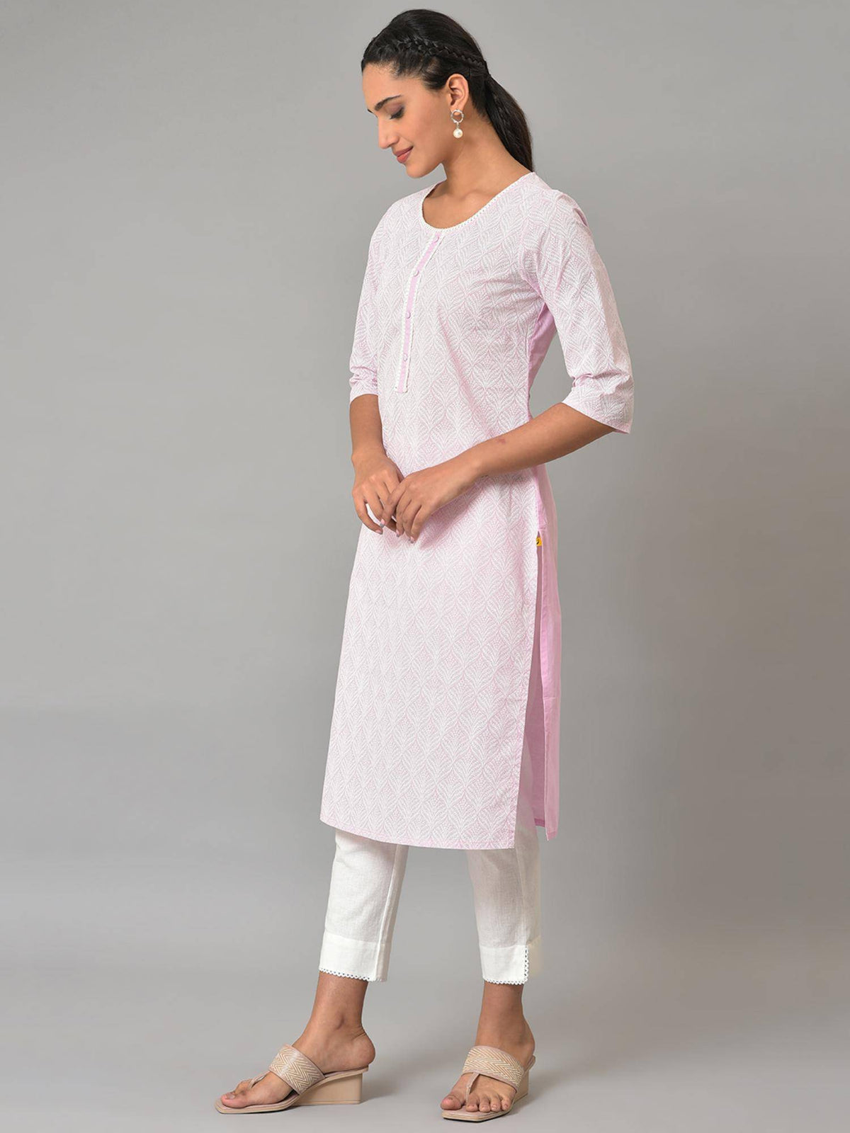 Purple Printed Cotton Kurta | U3S - view 3
