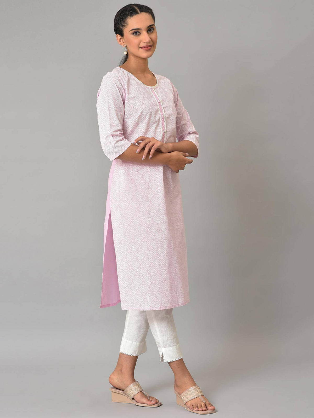Purple Printed Cotton Kurta | FY93 - view 4