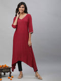 Maroon Embroidered Asymmetrical Kurta | KDG - view 1
