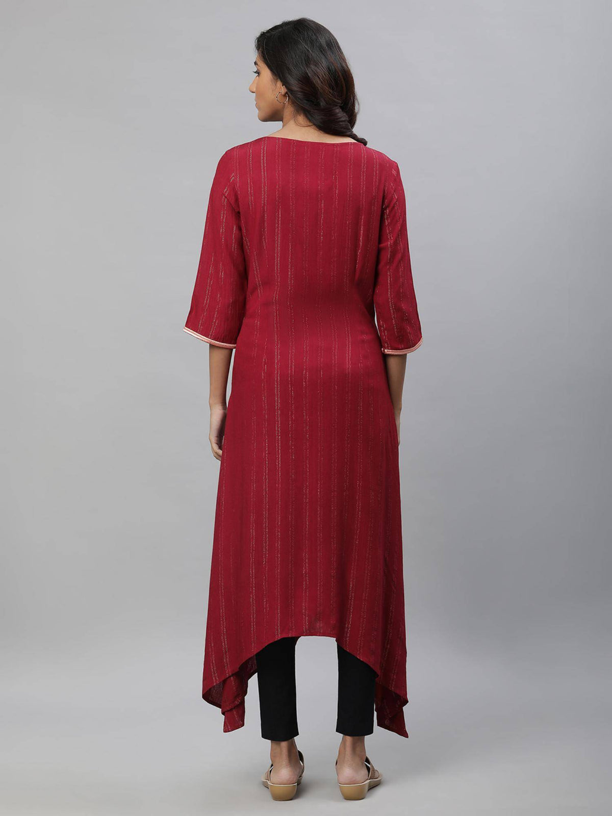 Maroon Embroidered Asymmetrical Kurta | KDG - view 4