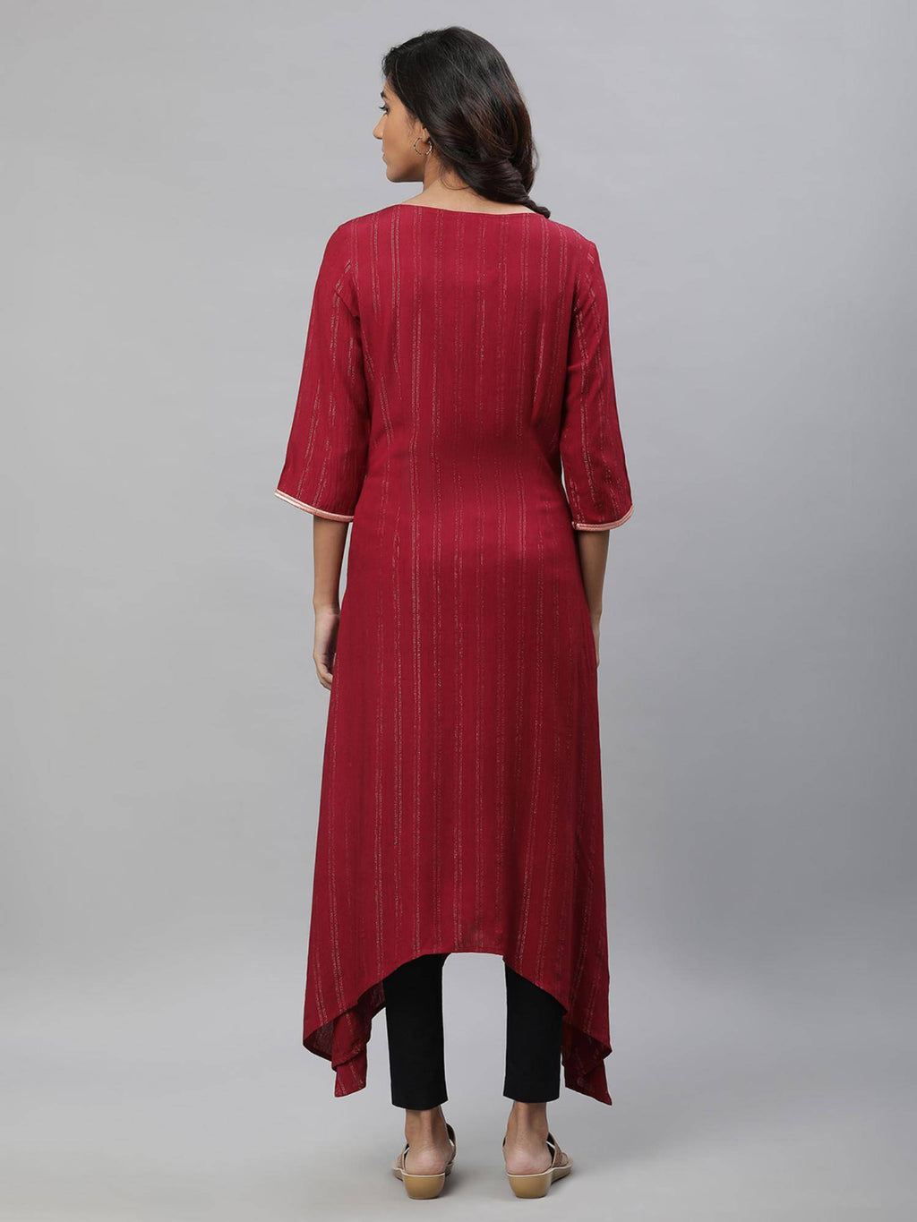 Maroon Embroidered Asymmetrical Kurta | FY93 - view 4