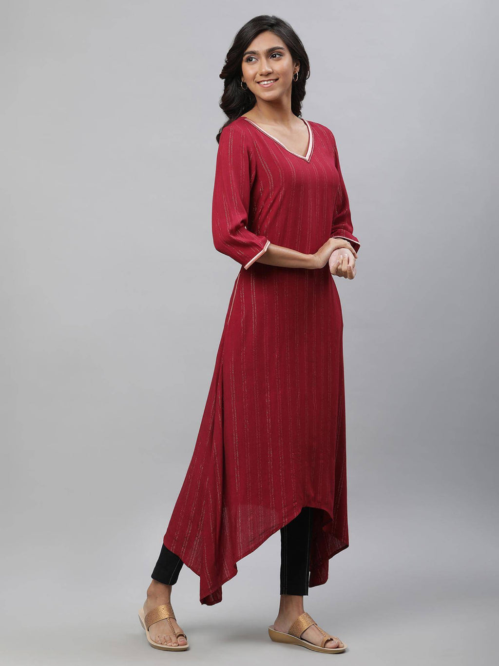 Maroon Embroidered Asymmetrical Kurta | KDG - view 5