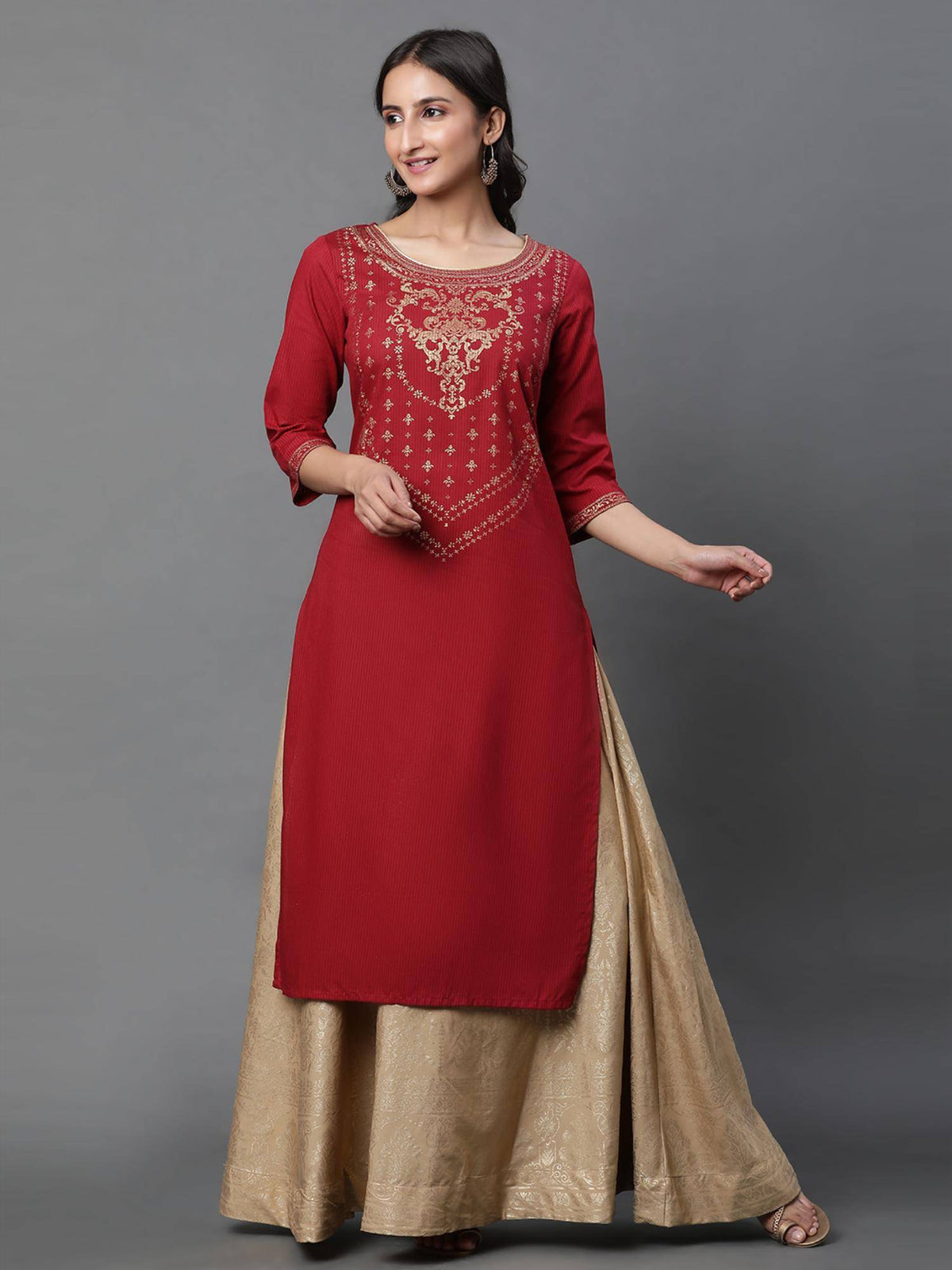 Red Abstract Printed Kurta | FY93 - view 1