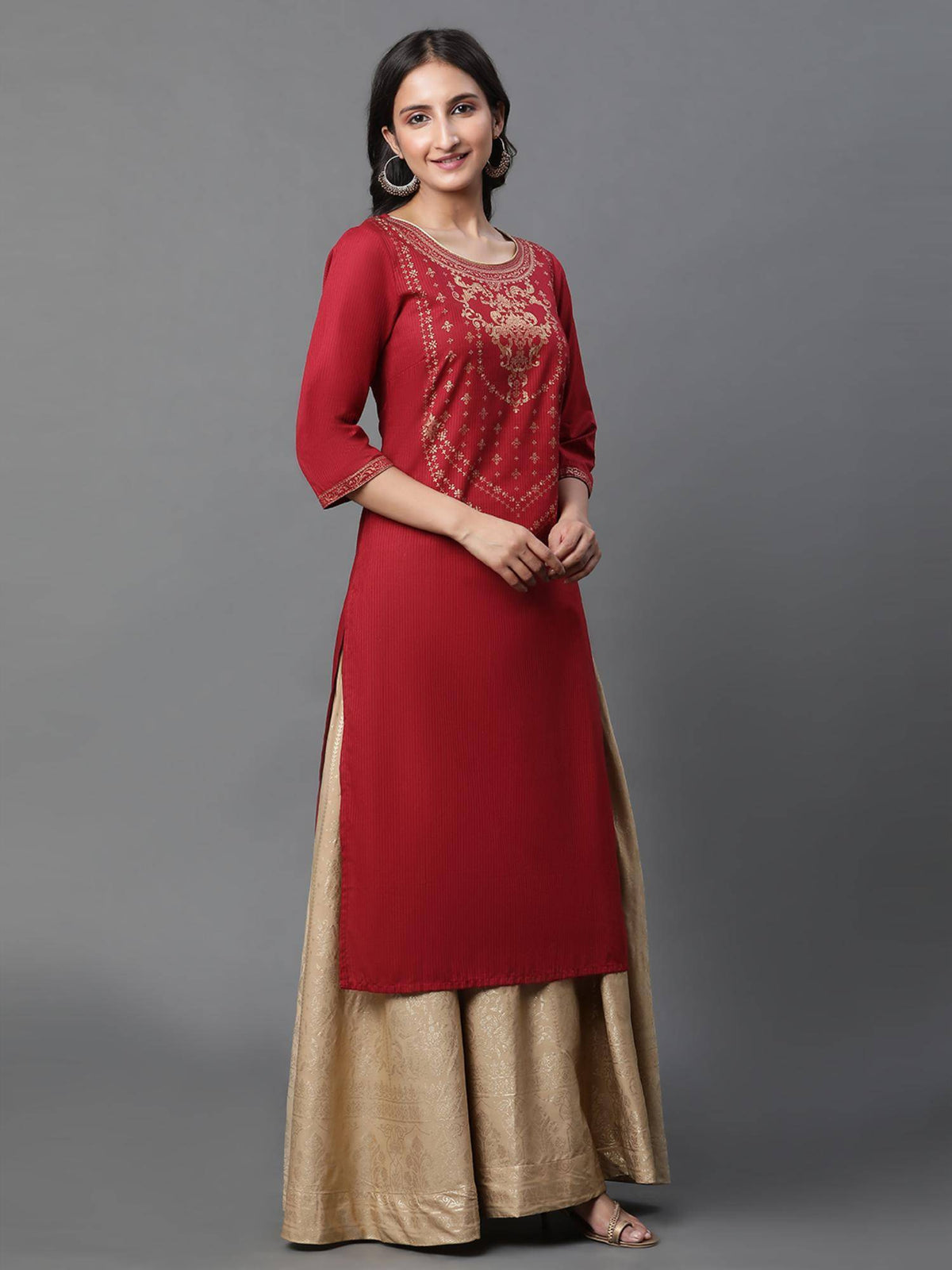 Red Abstract Printed Kurta | KDG - view 2