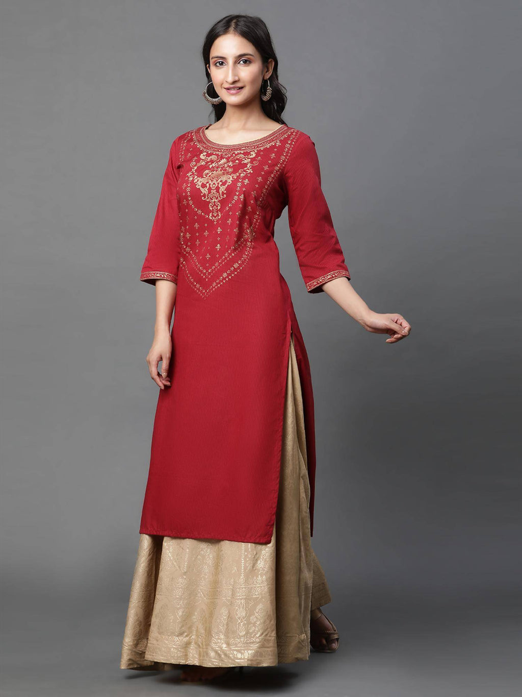 Red Abstract Printed Kurta | KDG - view 3