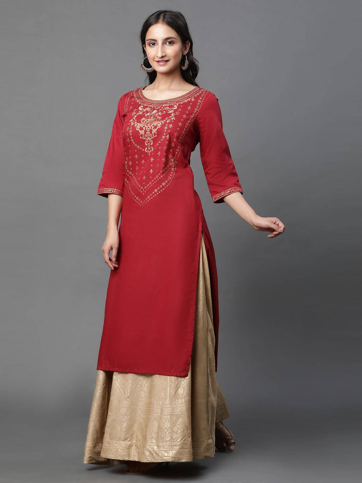 Red Abstract Printed Kurta | KDG - view 3