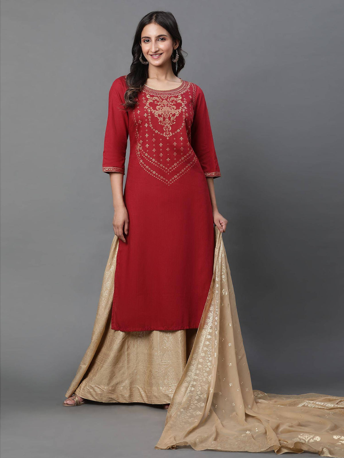 Red Abstract Printed Kurta | KDG - view 5