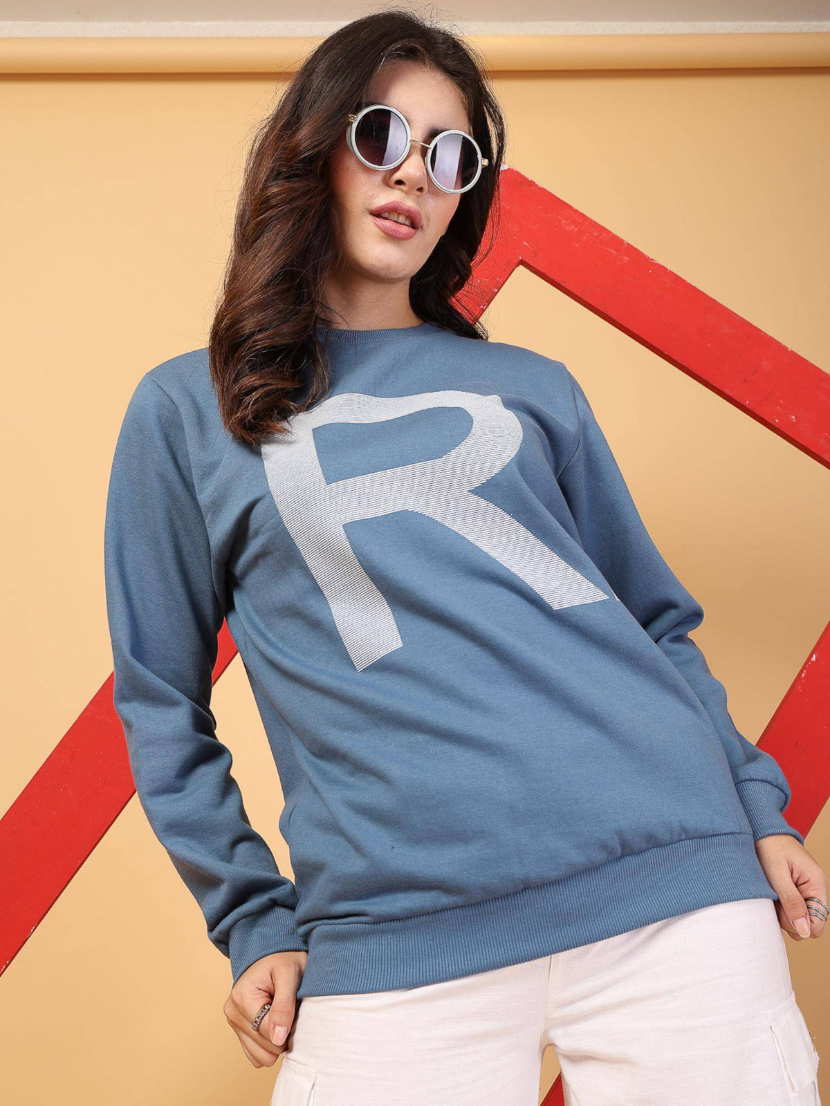 Women Light Blue Fleece Printed Oversized Sweatshirt | SS90 - view 1